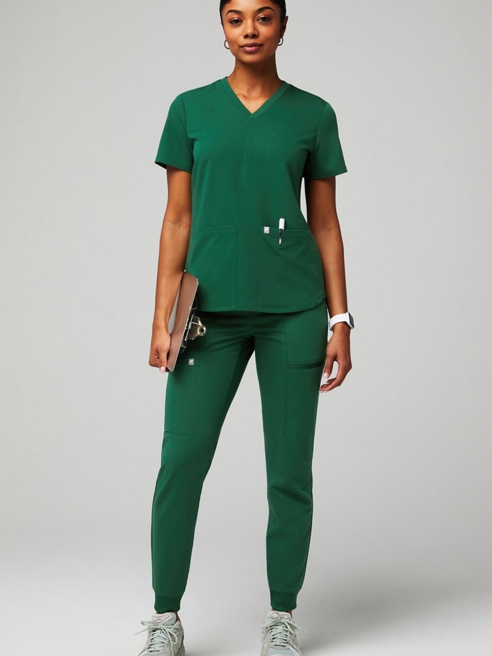 Women's Green V-Neck Scrub Set Pants & Top